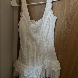 Guizio White Eyelet Ruffle Mini Dress